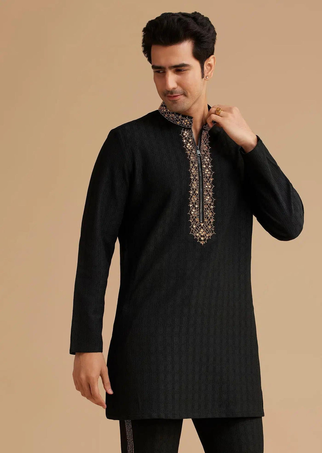 Black Kurta Set With Moti And Mirror Embroidery Elegant Designer Kurta Sets