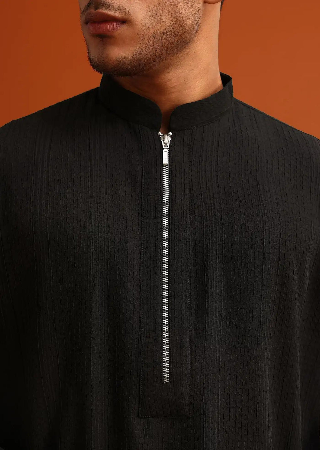 Black Kurta Set With Zipper Closure Elegant Designer Kurta Sets
