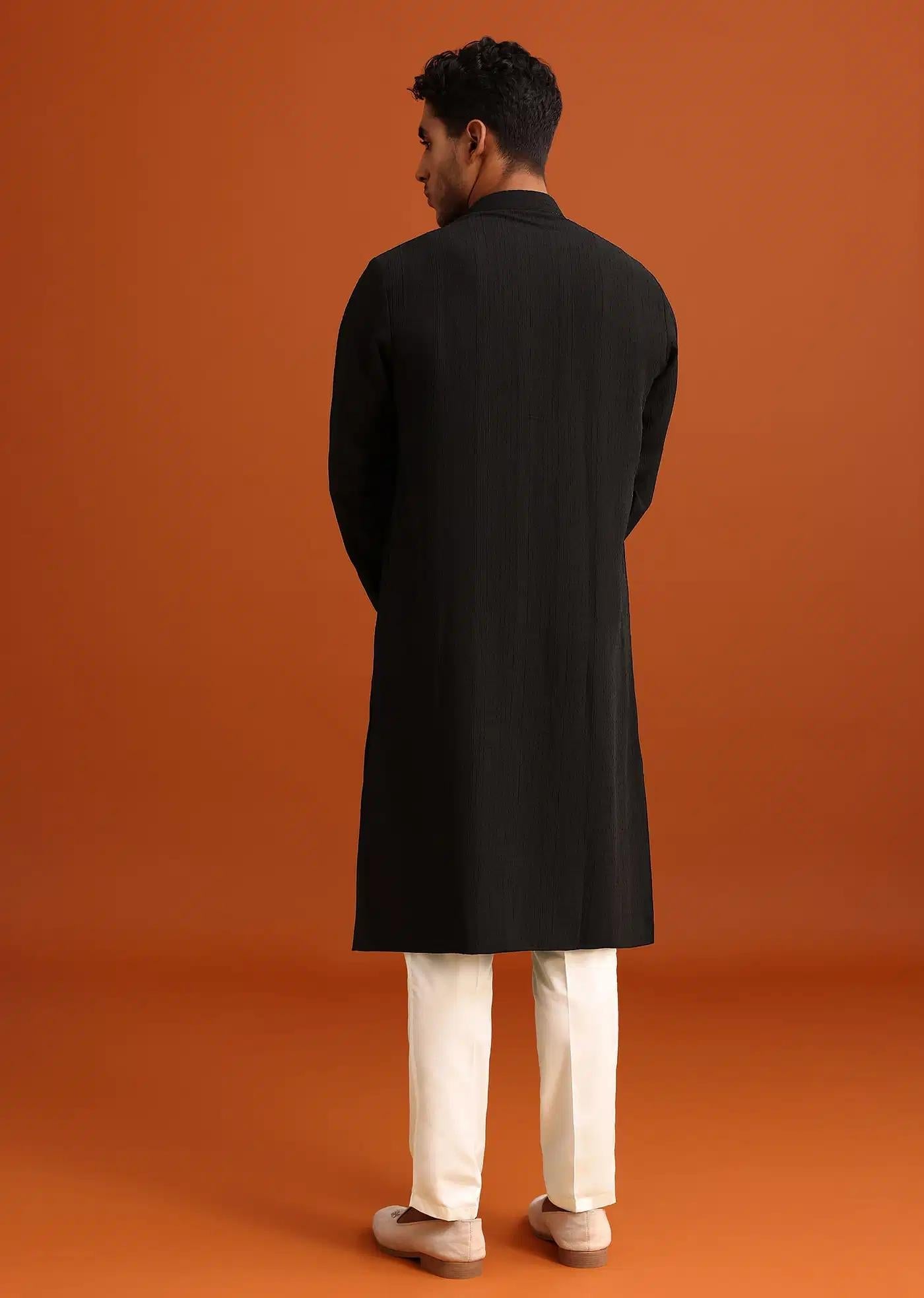 Black Kurta Set With Zipper Closure Elegant Designer Kurta Sets