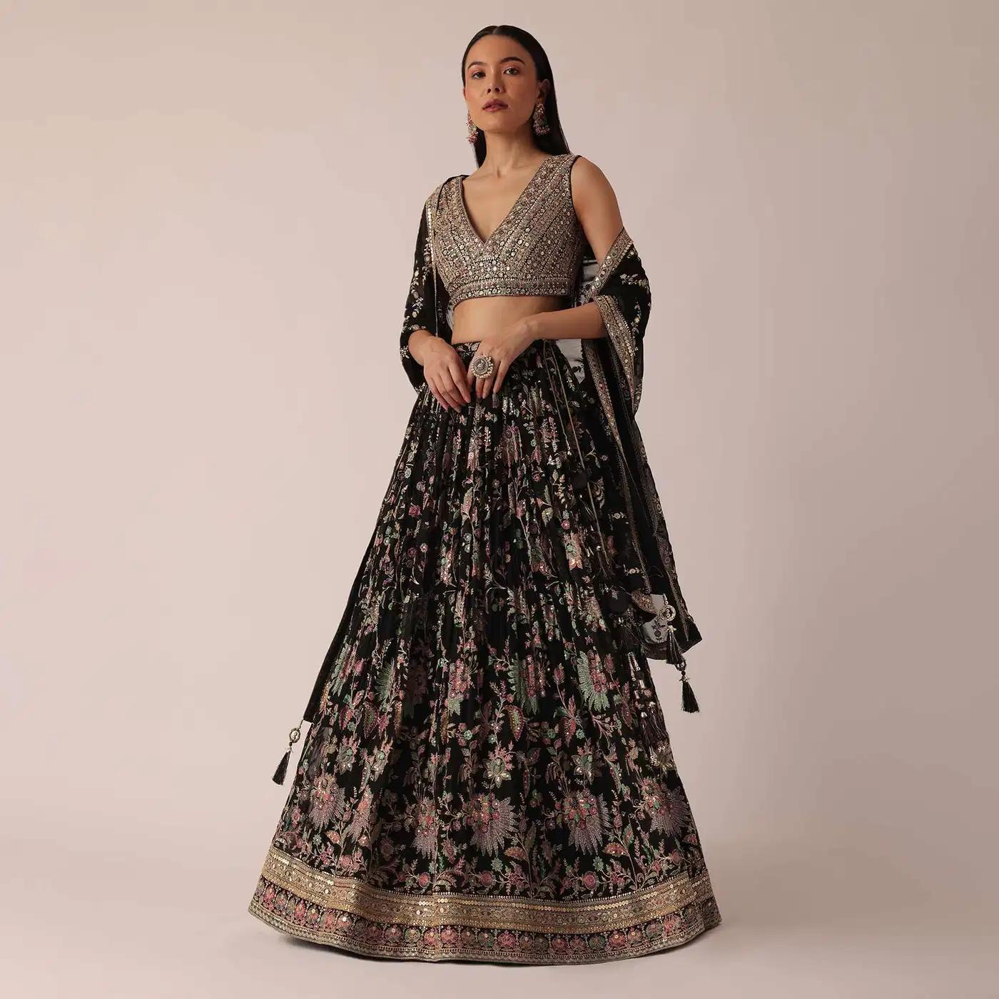 Black Lehenga Skirt Ensemble Featuring Sequin Work
