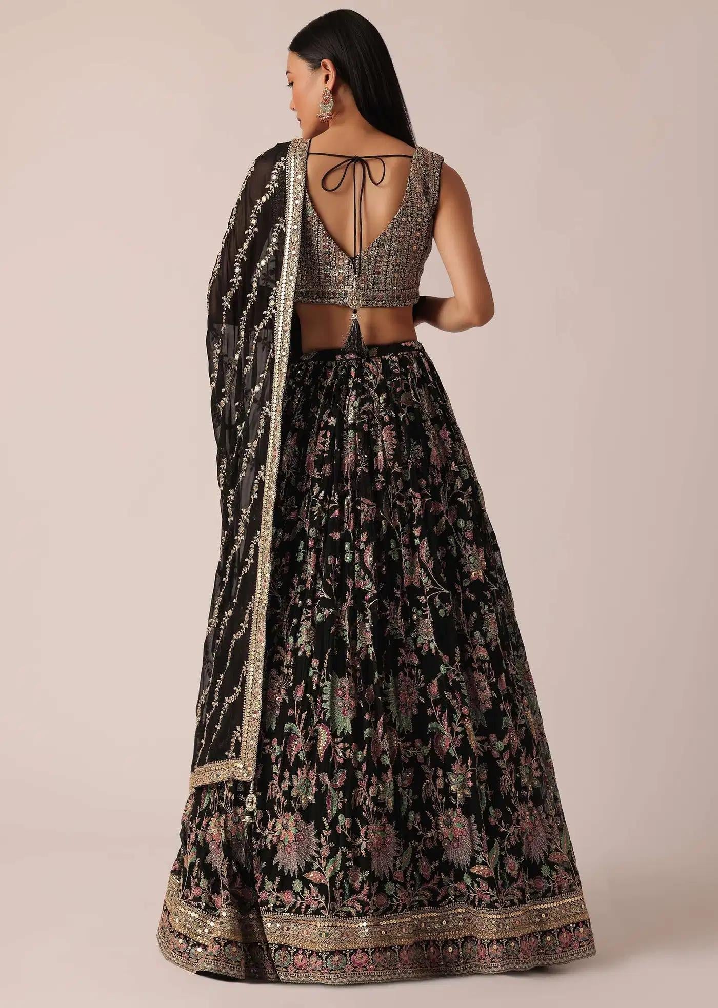 Black Lehenga Skirt Ensemble Featuring Sequin Work