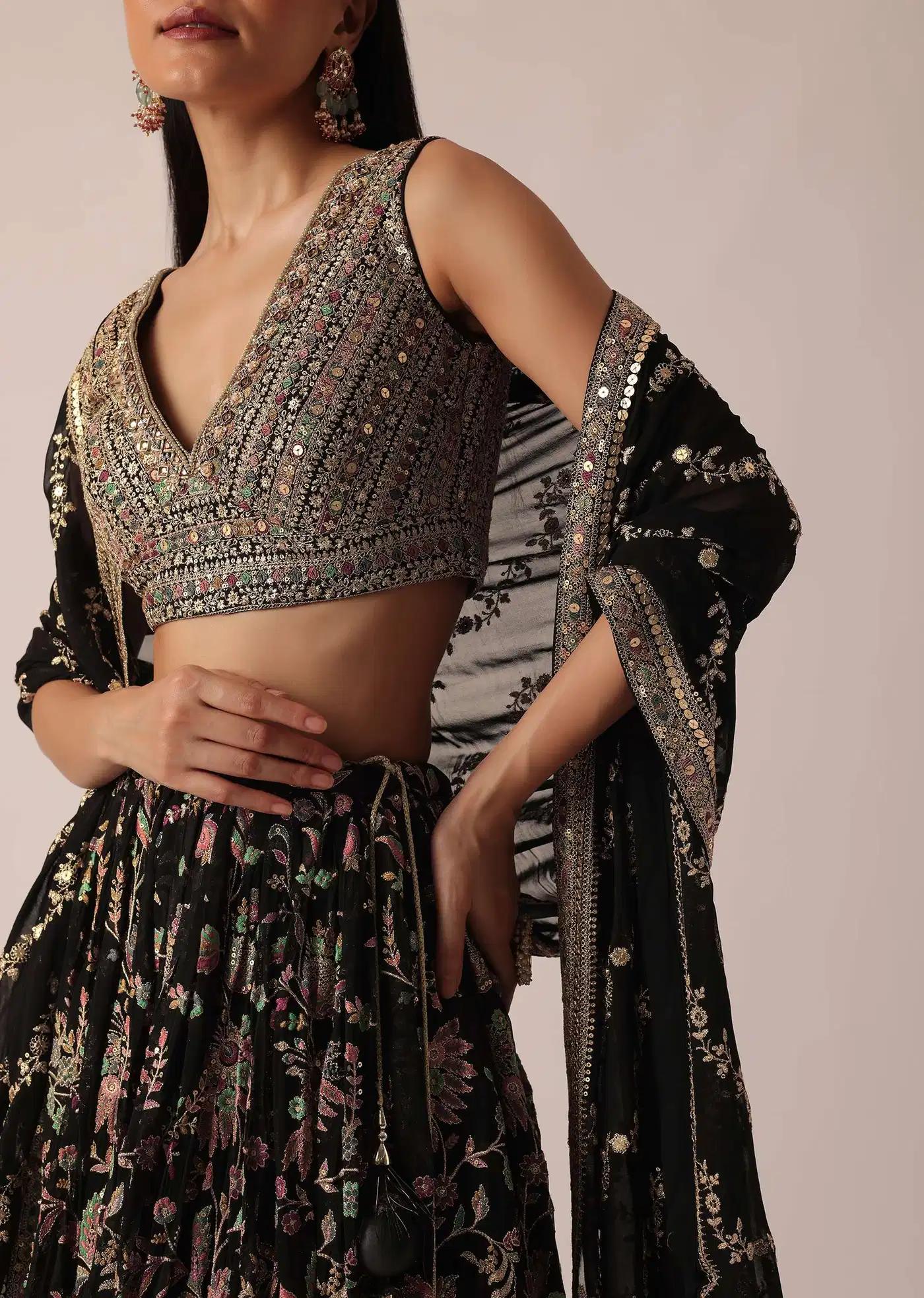 Black Lehenga Skirt Ensemble Featuring Sequin Work