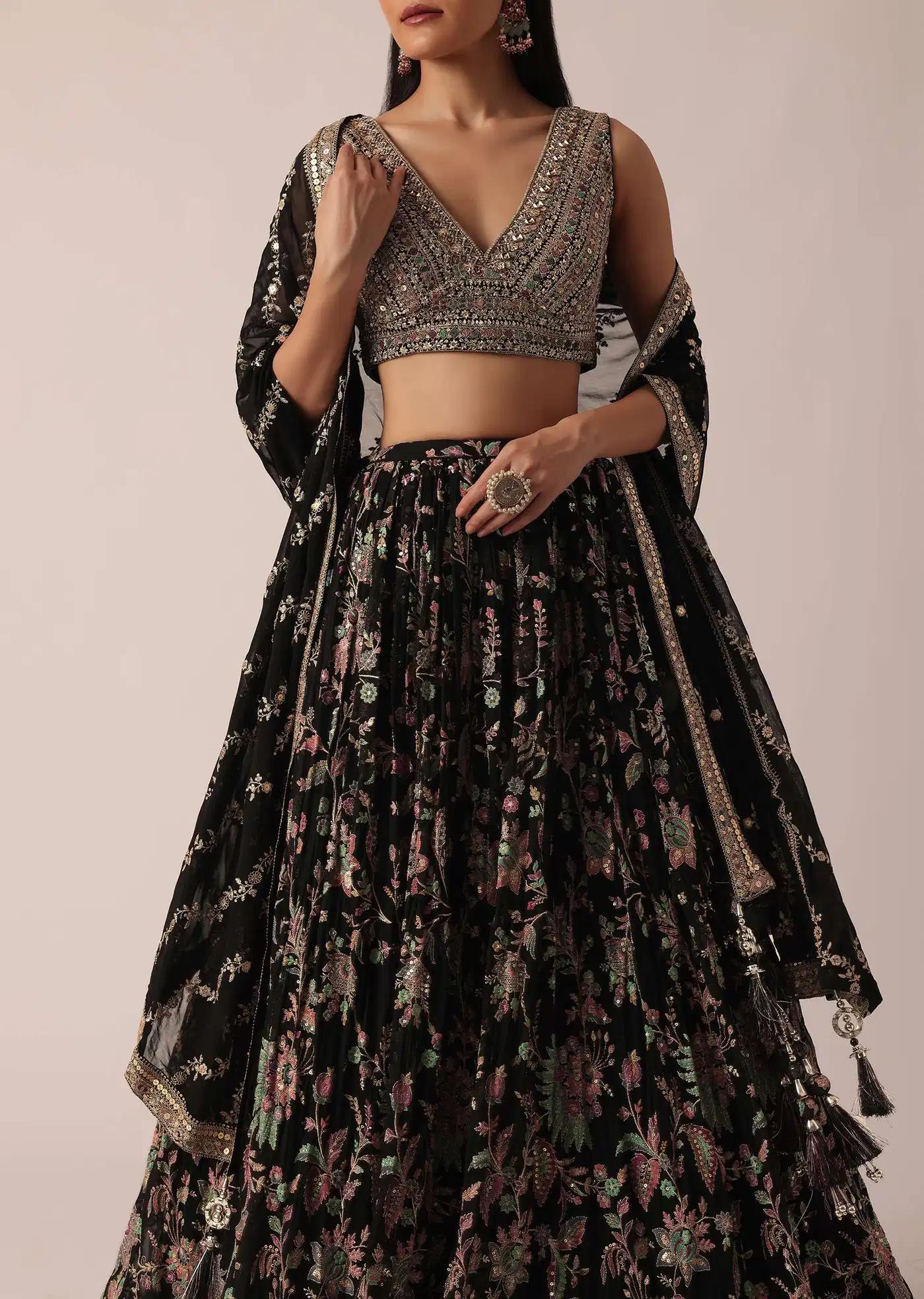Black Lehenga Skirt Ensemble Featuring Sequin Work