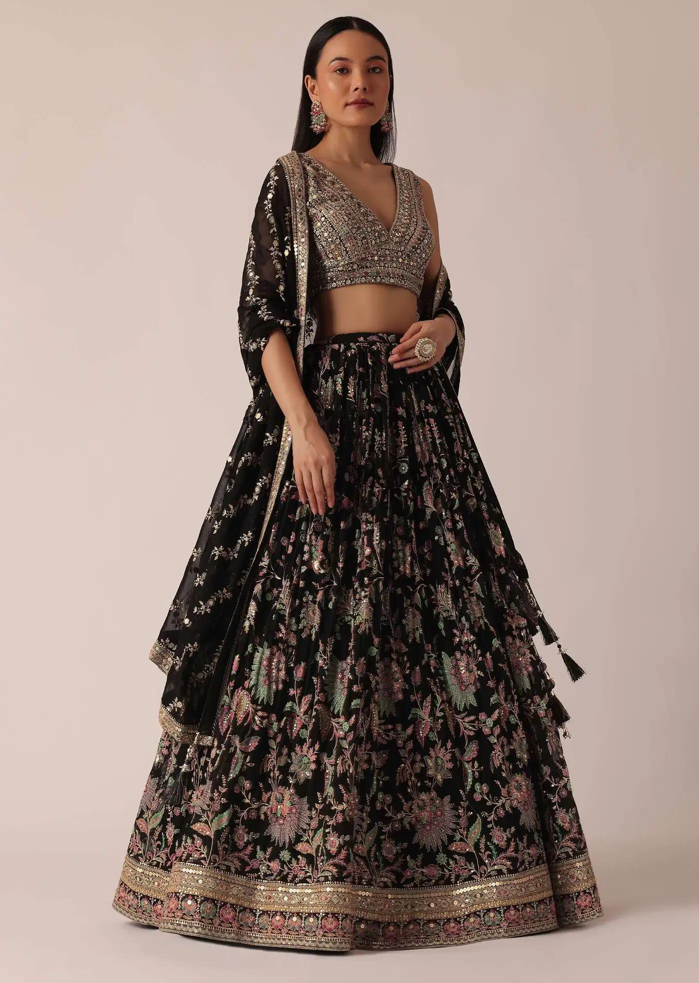 Black Lehenga Skirt Ensemble Featuring Sequin Work