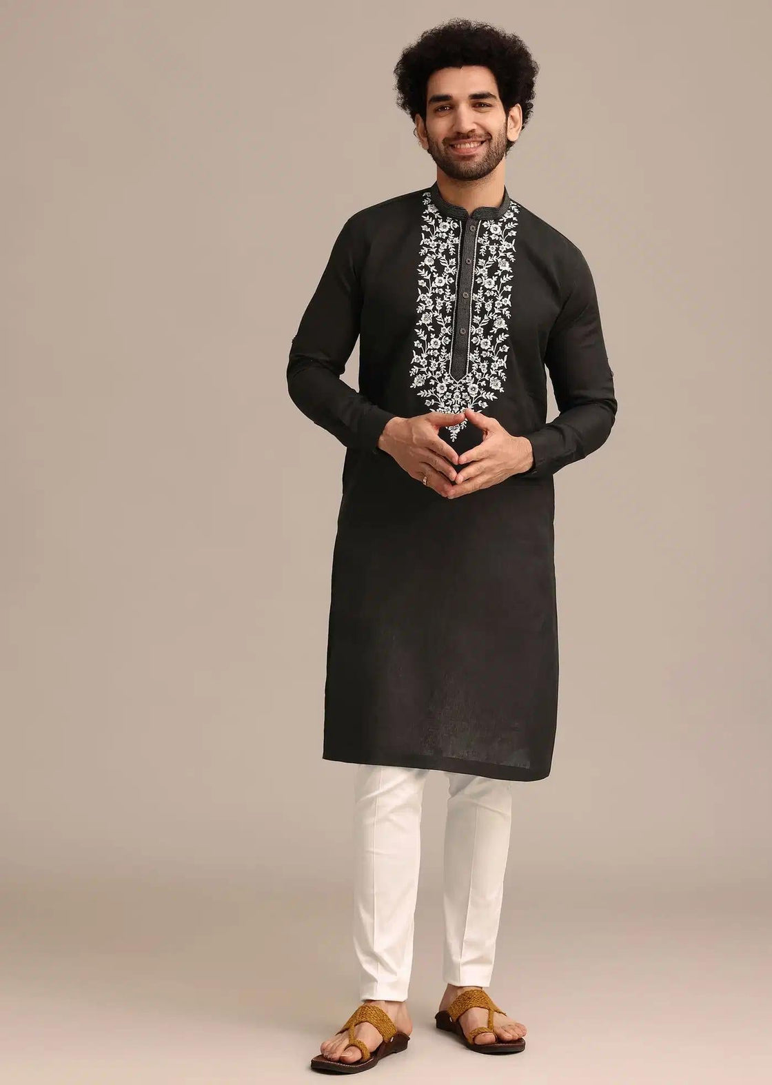 Black Linen Floral Resham Work Kurta Set Elegant Designer Kurta Sets