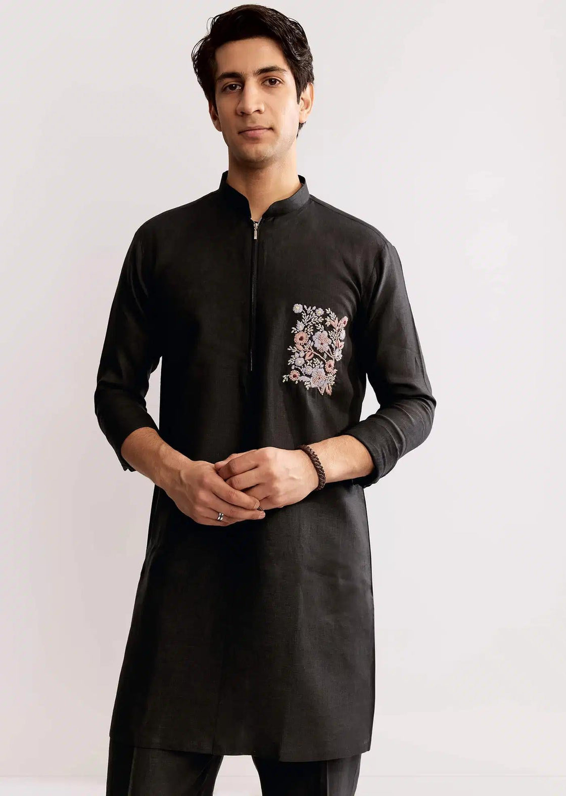 Black Linen Kurta Set With Embroidery Elegant Designer Kurta Sets