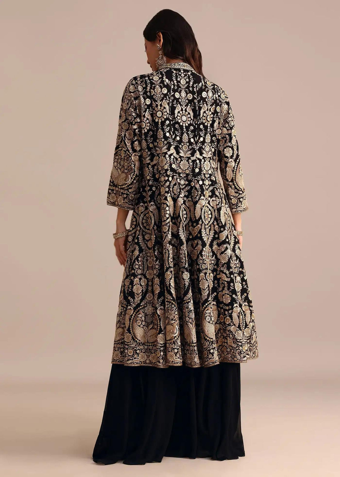 Black Palazzo Suit With Long Georgette Jacket