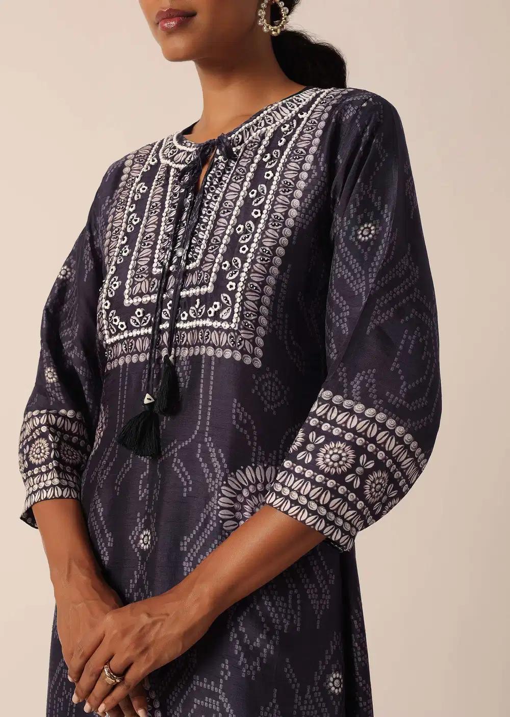 Black Printed Kurta And Pant Ensemble With Sequin Work Outfit