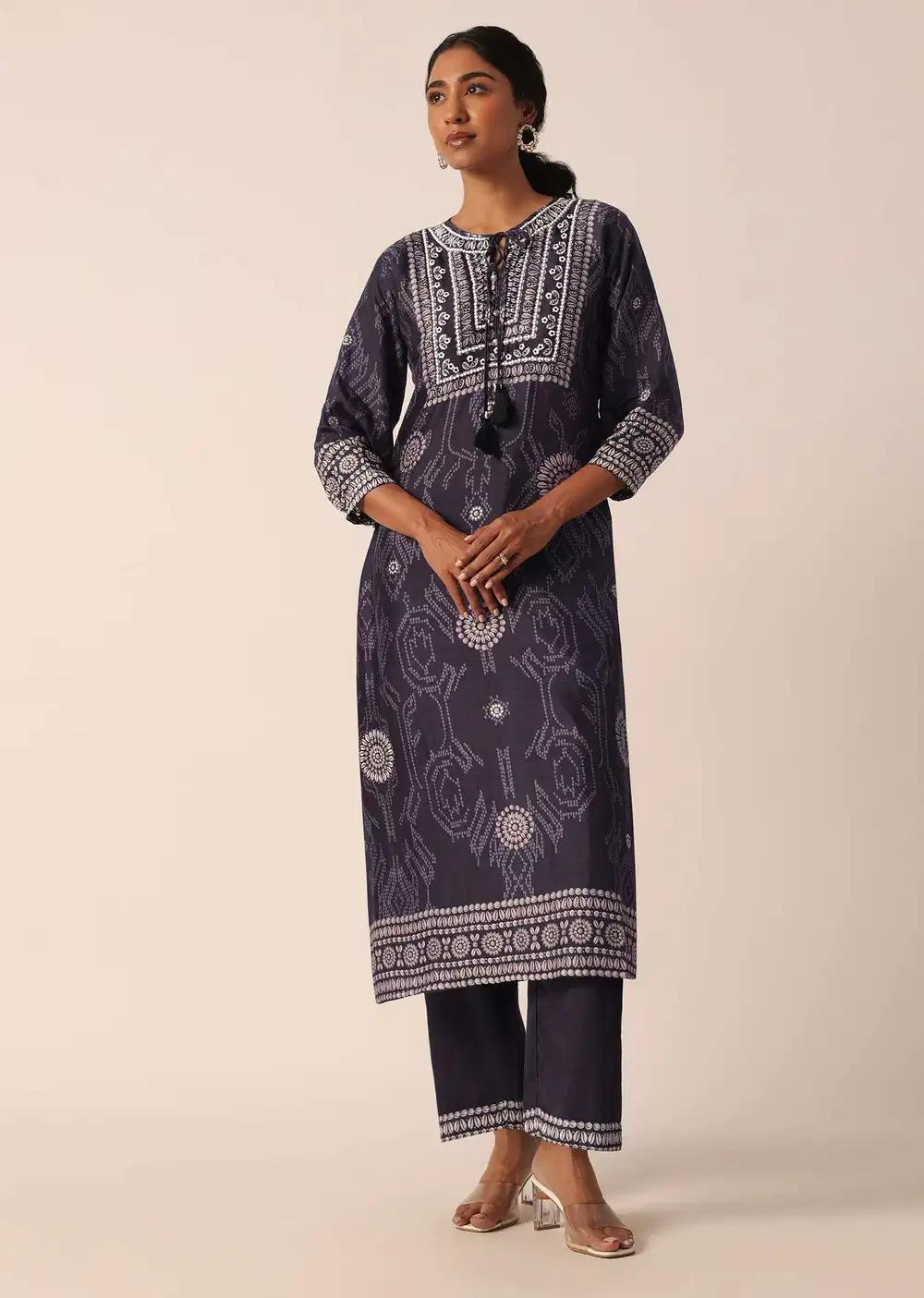 Black Printed Kurta And Pant Ensemble With Sequin Work Outfit