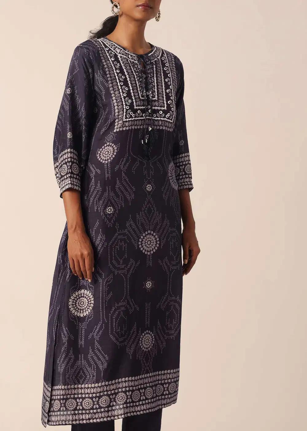 Black Printed Kurta And Pant Ensemble With Sequin Work Outfit