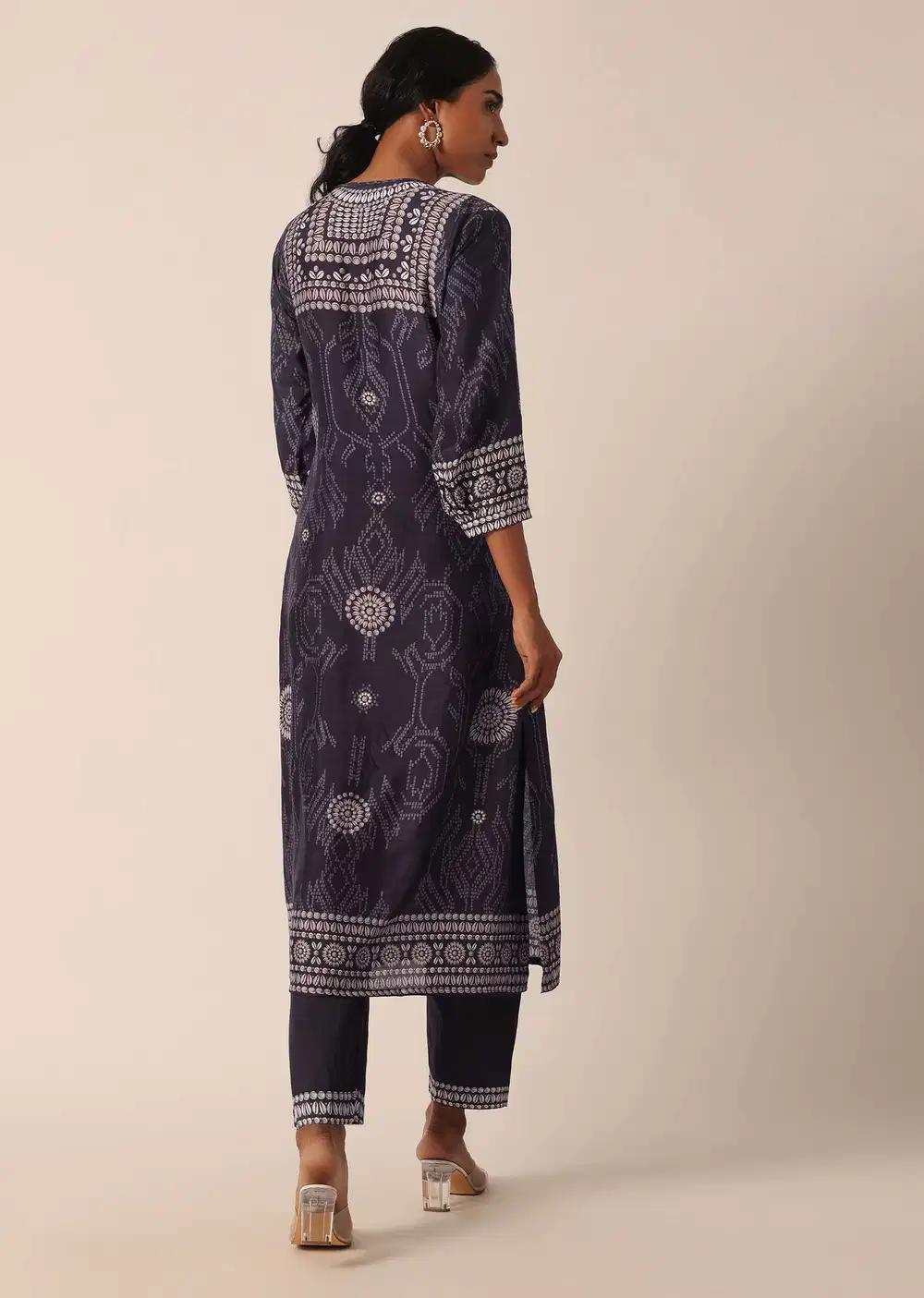 Black Printed Kurta And Pant Ensemble With Sequin Work Outfit