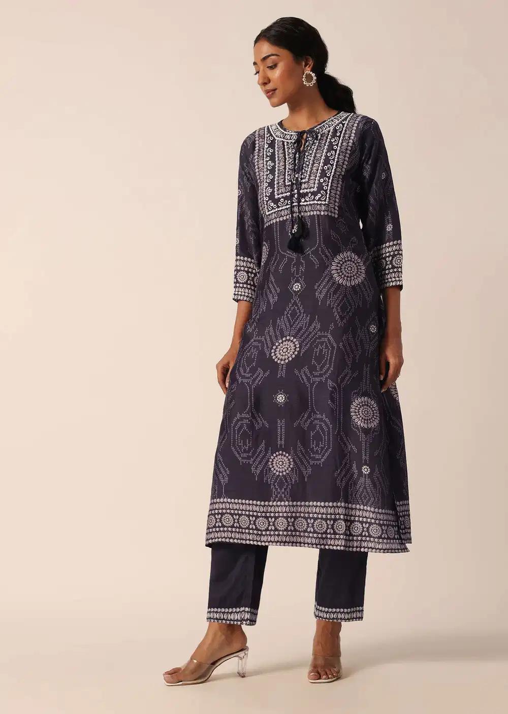Black Printed Kurta And Pant Ensemble With Sequin Work Outfit