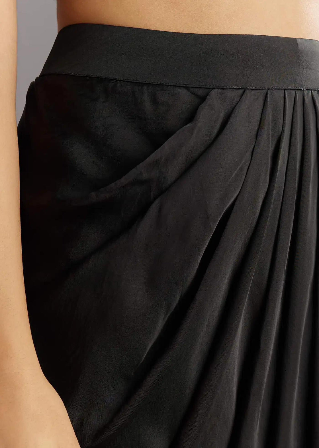 Black Satin Dhoti Set With Zardosi Embroidered Jacket