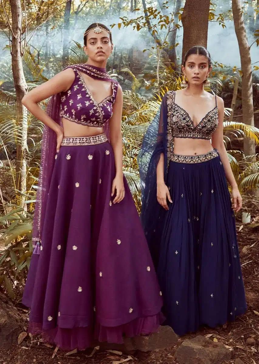 Blue Blood Lehenga Skirt Blouse Featuring Hand Handcrafted Crop Top Using Sequins Beads In Floral Jaal Design