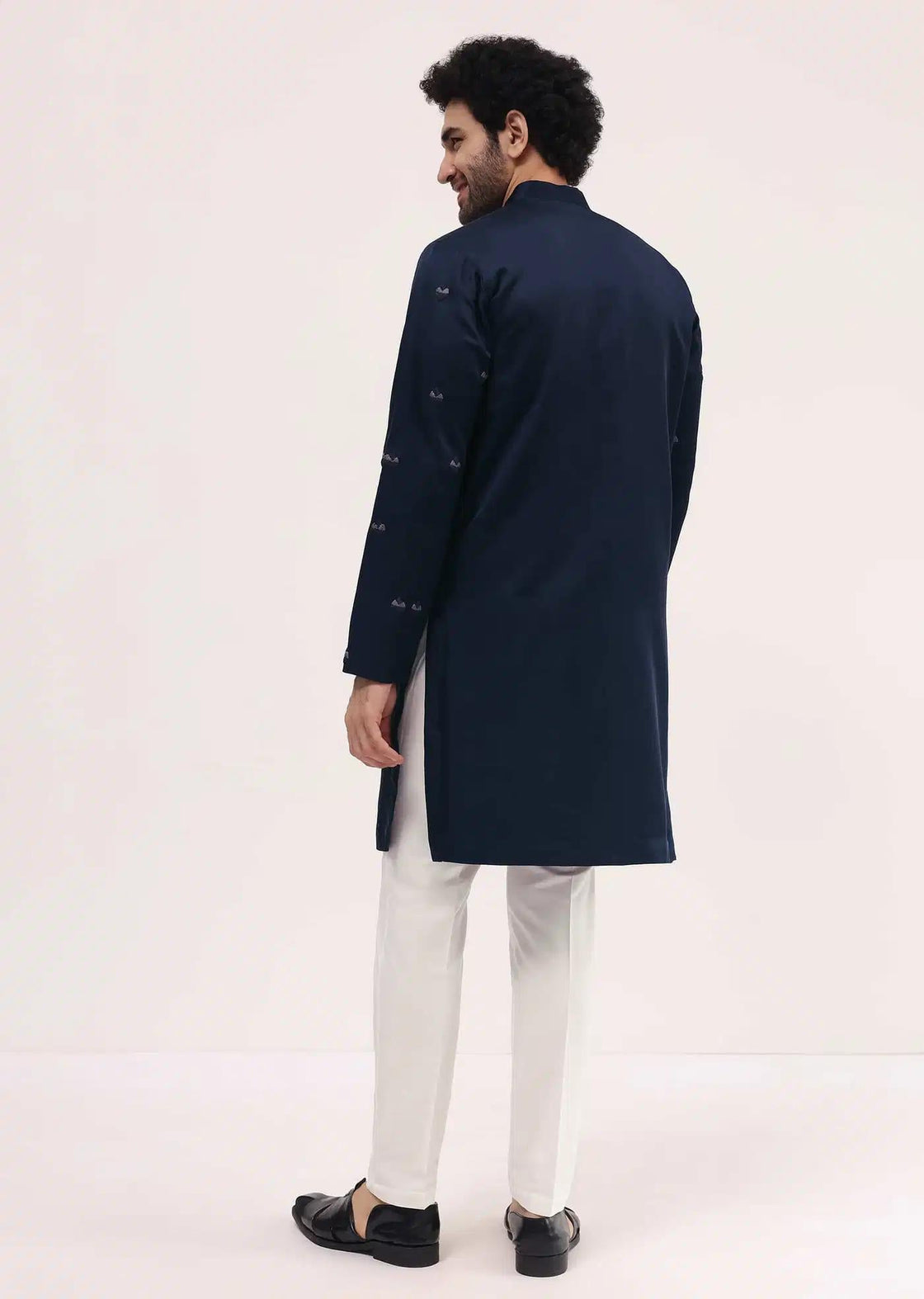 Blue Bud Embroidered Silk Kurta Set For Men Elegant Designer Kurta Sets