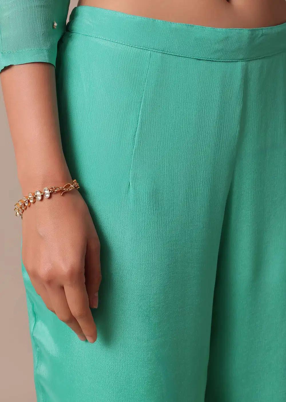Blue Chiffon Pant Ensemble With Sequin Work Kurta Outfit