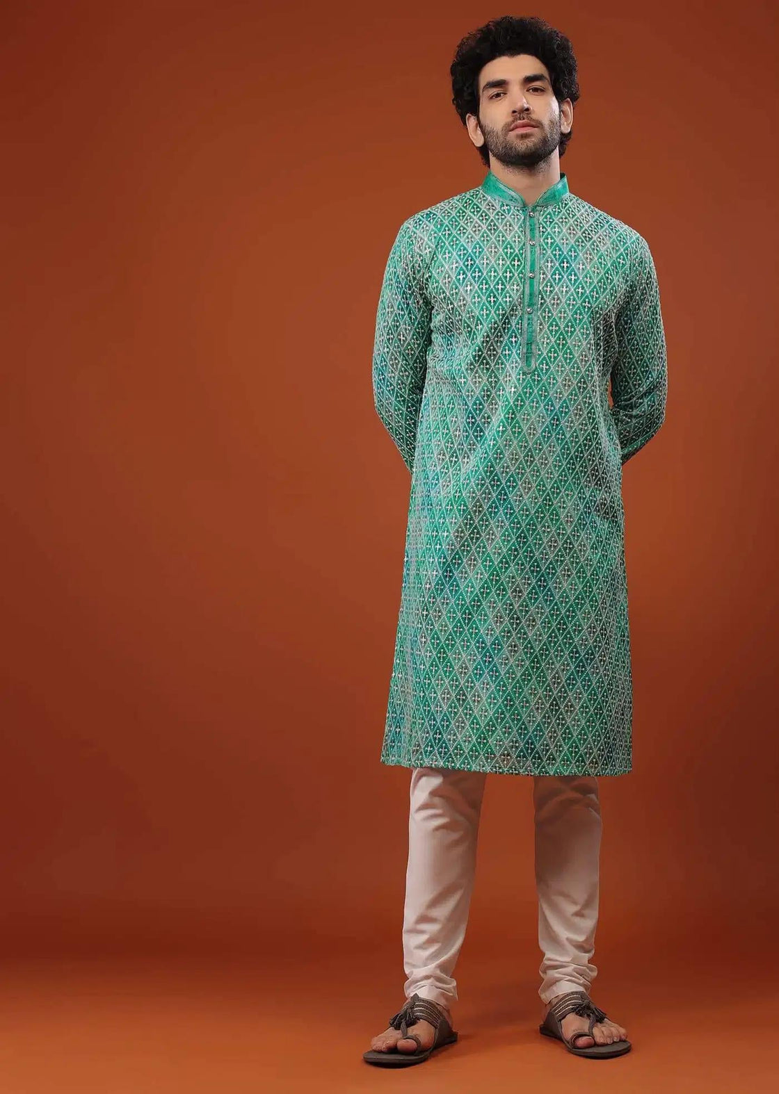 Blue Chinon Silk Kurta Set With Thread Embroidery Elegant Designer Kurta Sets