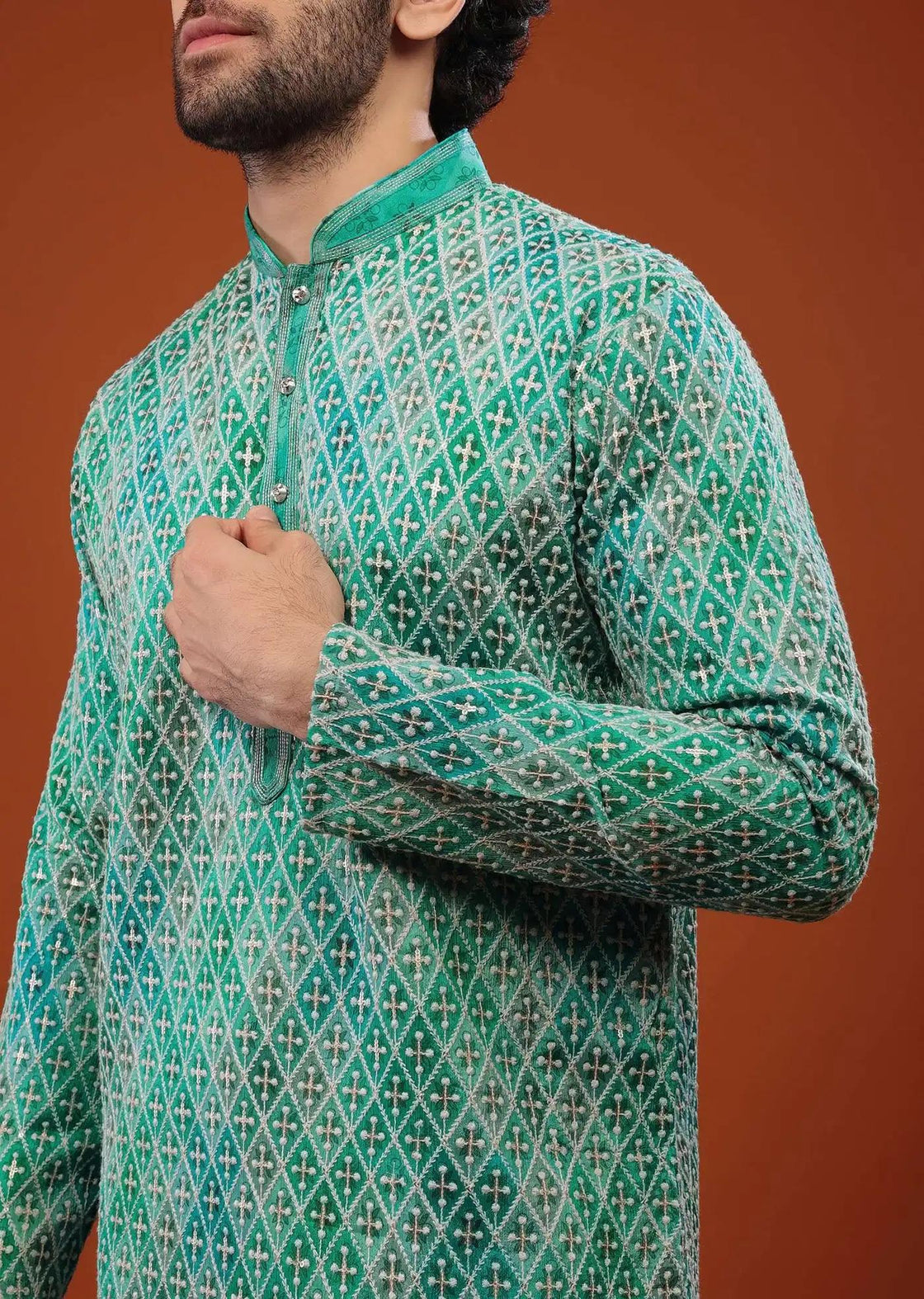 Blue Chinon Silk Kurta Set With Thread Embroidery Elegant Designer Kurta Sets