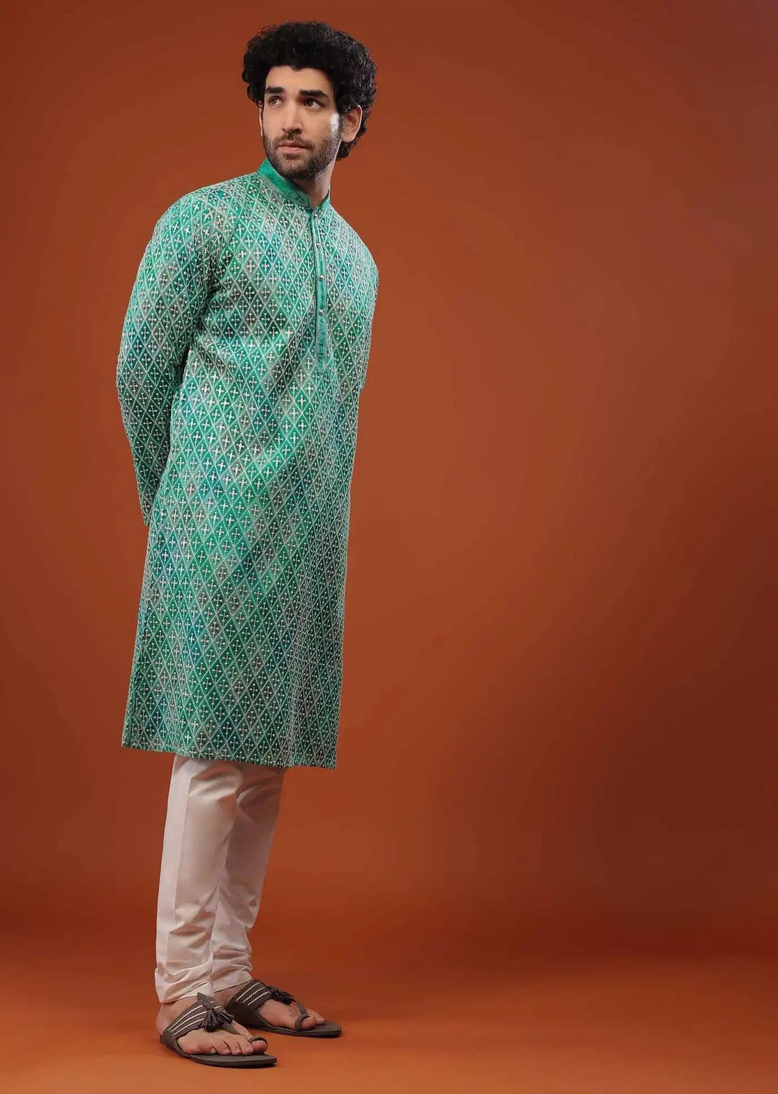 Blue Chinon Silk Kurta Set With Thread Embroidery Elegant Designer Kurta Sets
