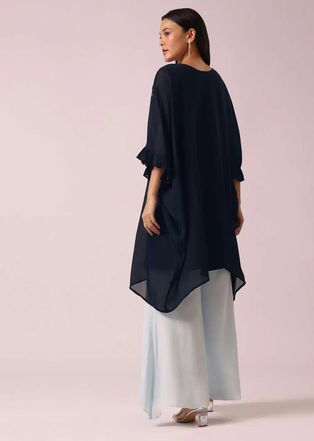 Blue Colorblock Kaftan And Palazzo Ensemble