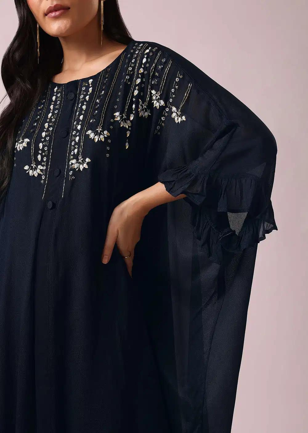 Blue Colorblock Kaftan And Palazzo Ensemble
