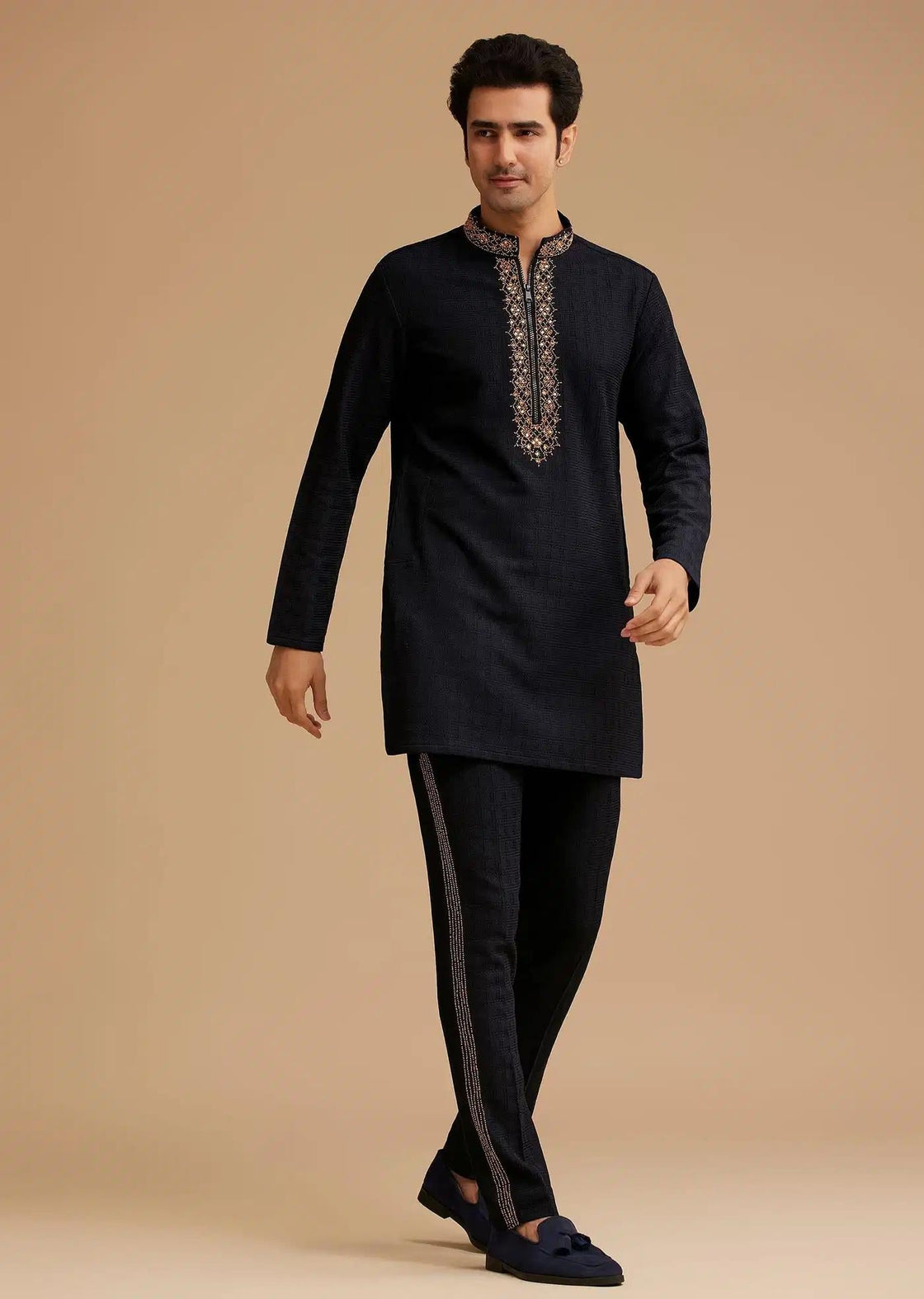 Blue Kurta Set With Moti And Mirror Embroidery Elegant Designer Kurta Sets