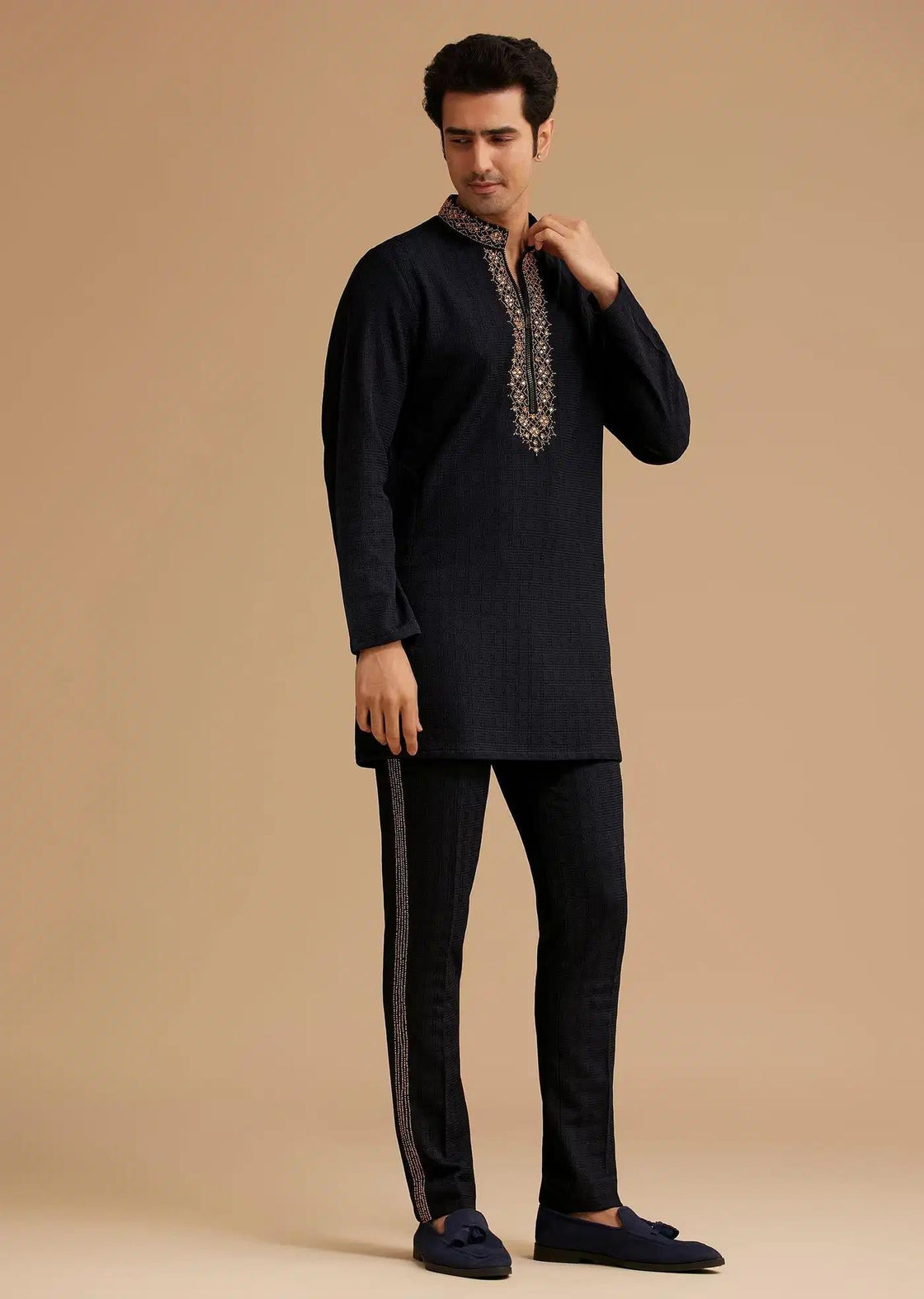 Blue Kurta Set With Moti And Mirror Embroidery Elegant Designer Kurta Sets