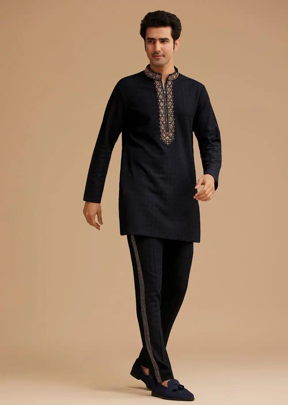 Blue Kurta Set With Moti And Mirror Embroidery Elegant Designer Kurta Sets