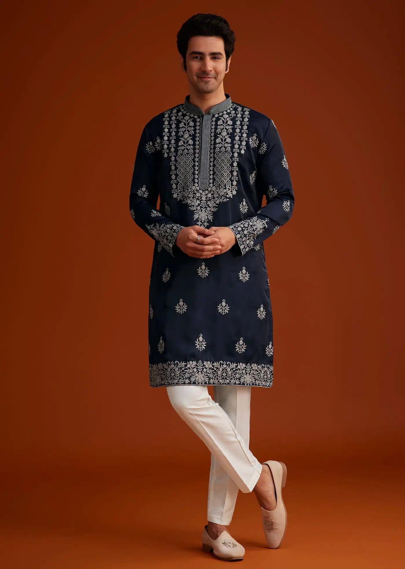 Blue Kurta With Resham Embroidery Elegant Designer Kurta Sets
