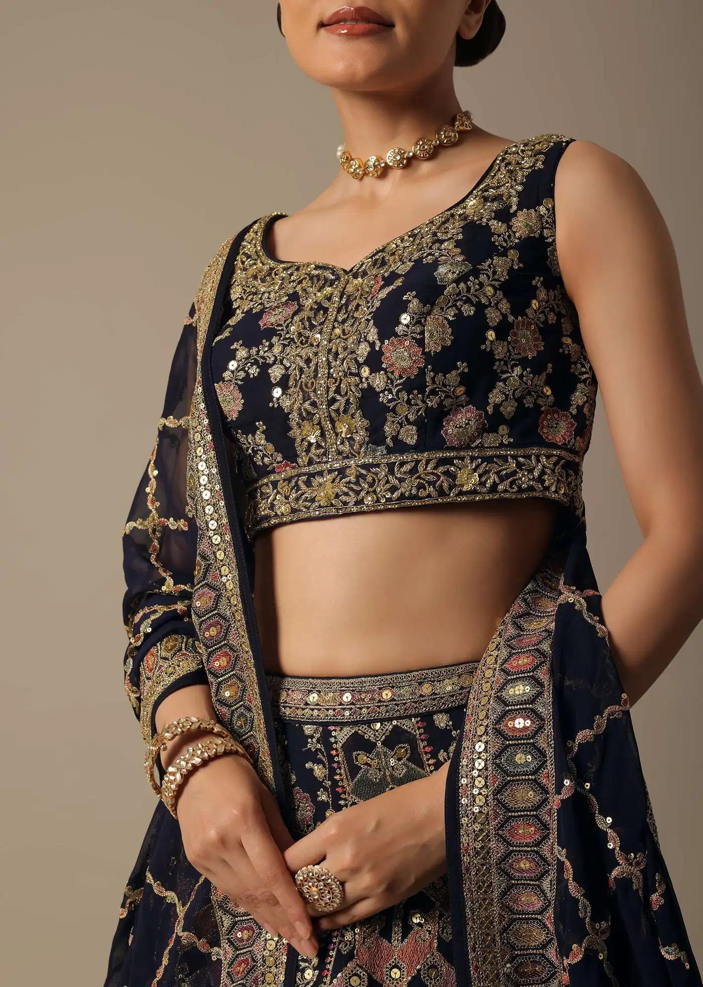 Blue Lehenga Skirt Ensemble Featuring Cutdana Work