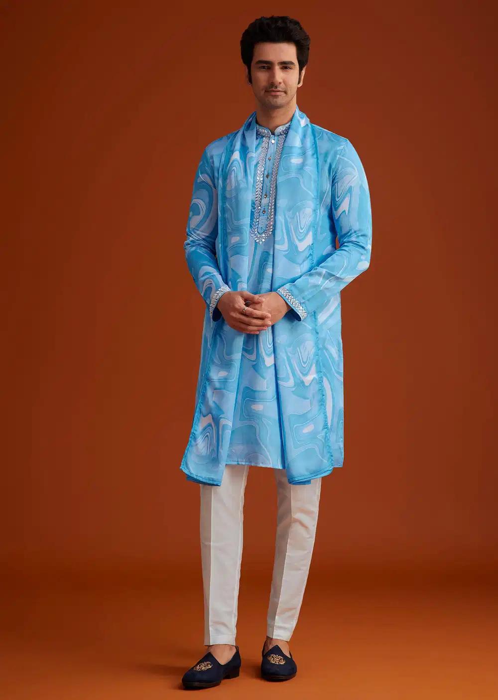 Blue Marble Printed Kurta Set Elegant Designer Kurta Sets
