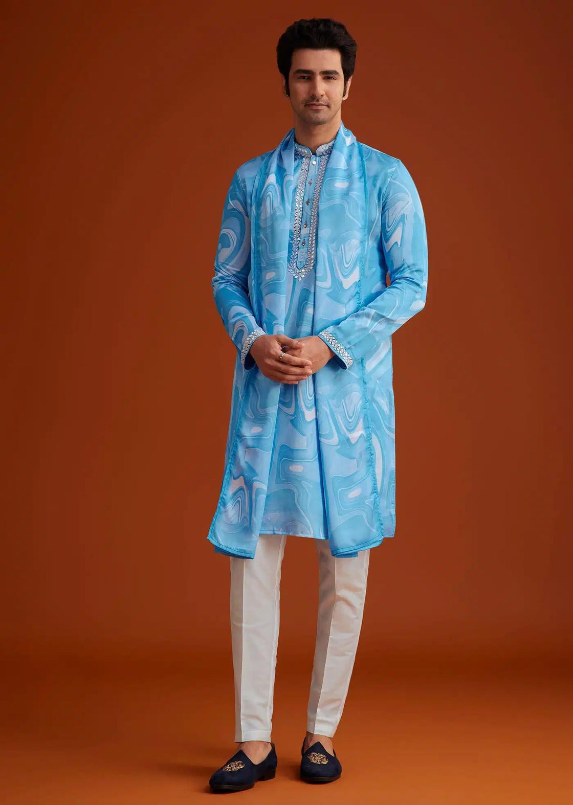Blue Marble Printed Kurta Set Elegant Designer Kurta Sets