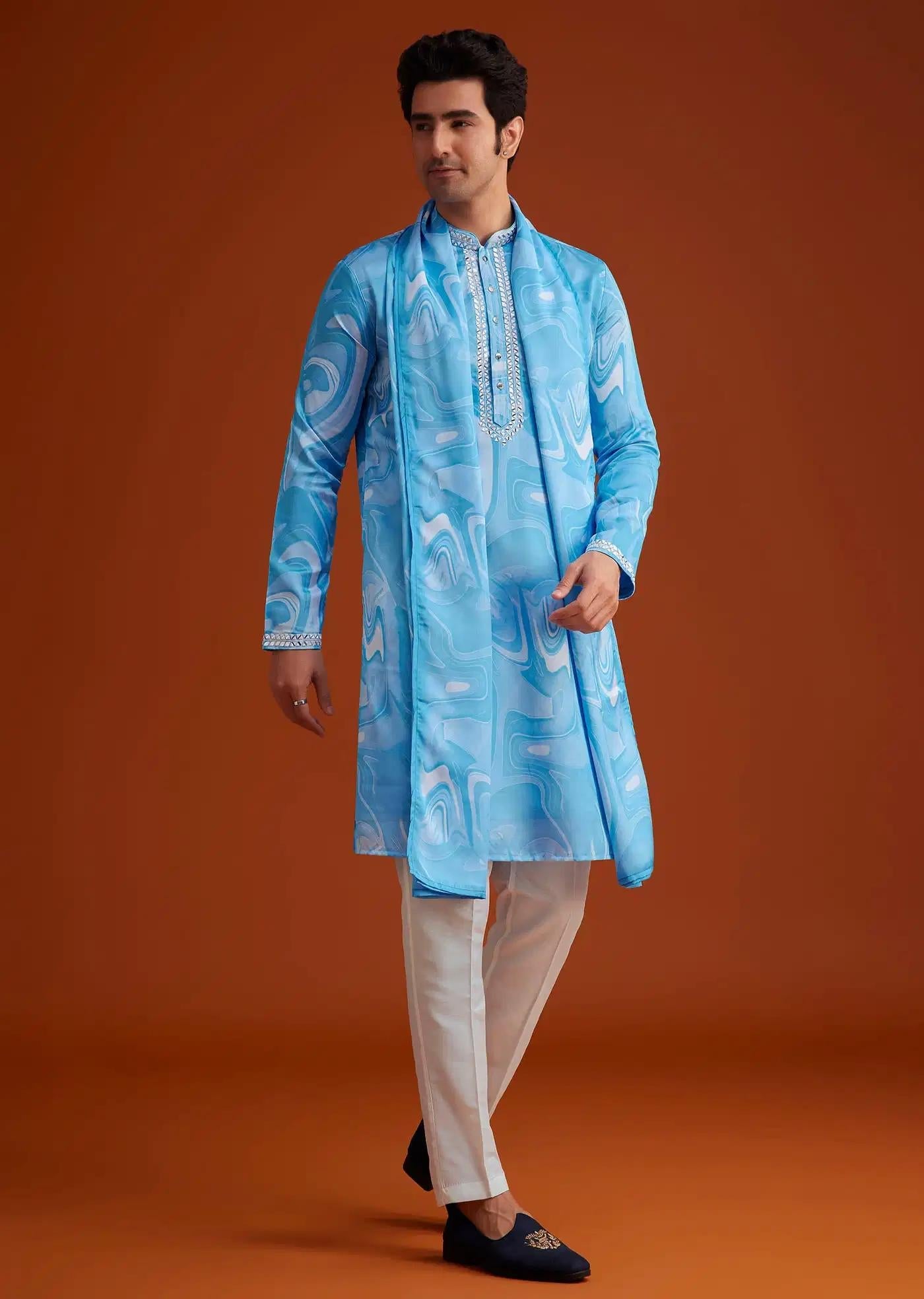 Blue Marble Printed Kurta Set Elegant Designer Kurta Sets