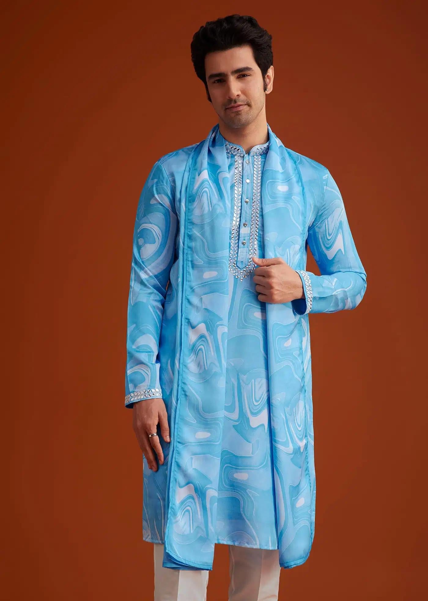 Blue Marble Printed Kurta Set Elegant Designer Kurta Sets