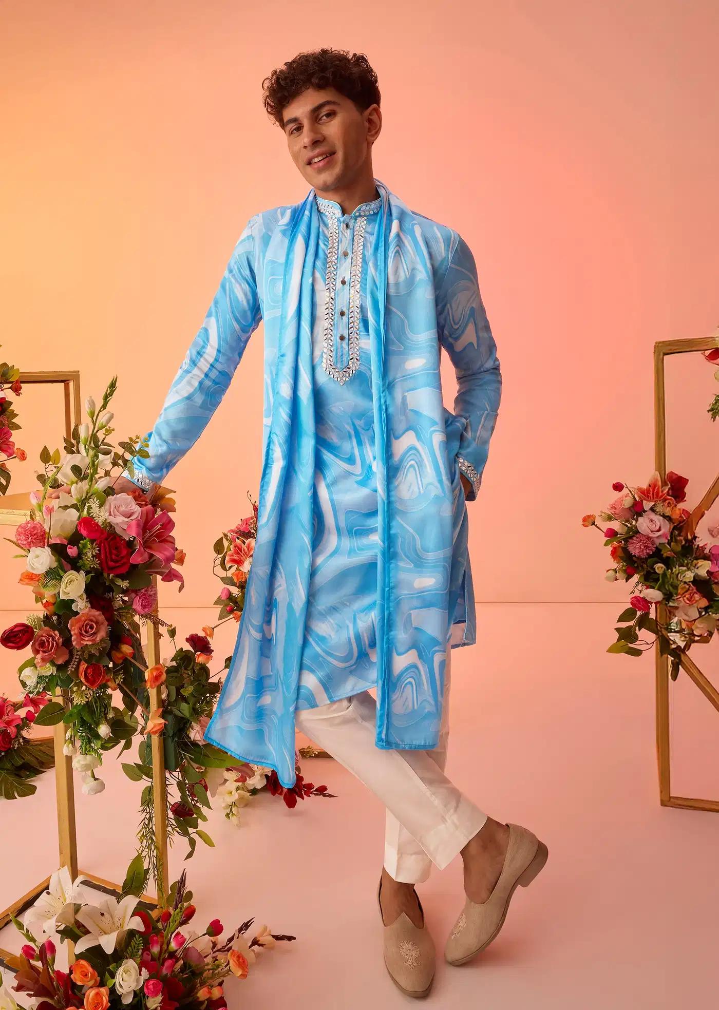 Blue Marble Printed Kurta Set Elegant Designer Kurta Sets