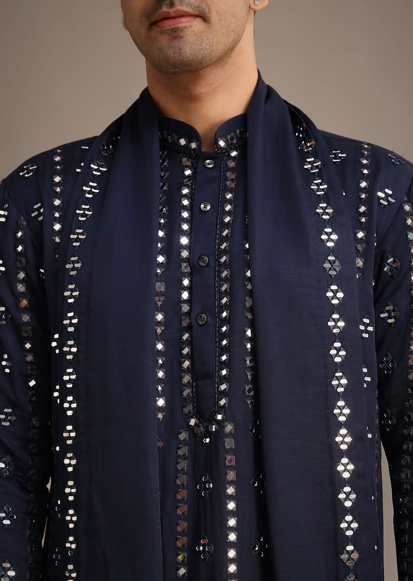 Blue Mirror Embellished Kurta Set With Dupatta Elegant Designer Kurta Sets