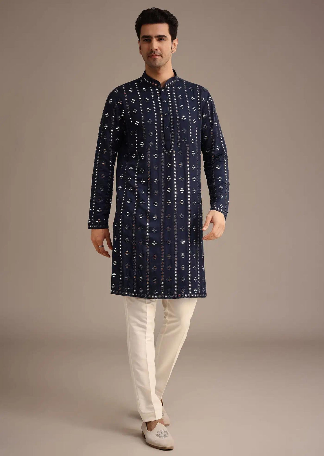 Blue Mirror Embellished Kurta Set With Dupatta Elegant Designer Kurta Sets