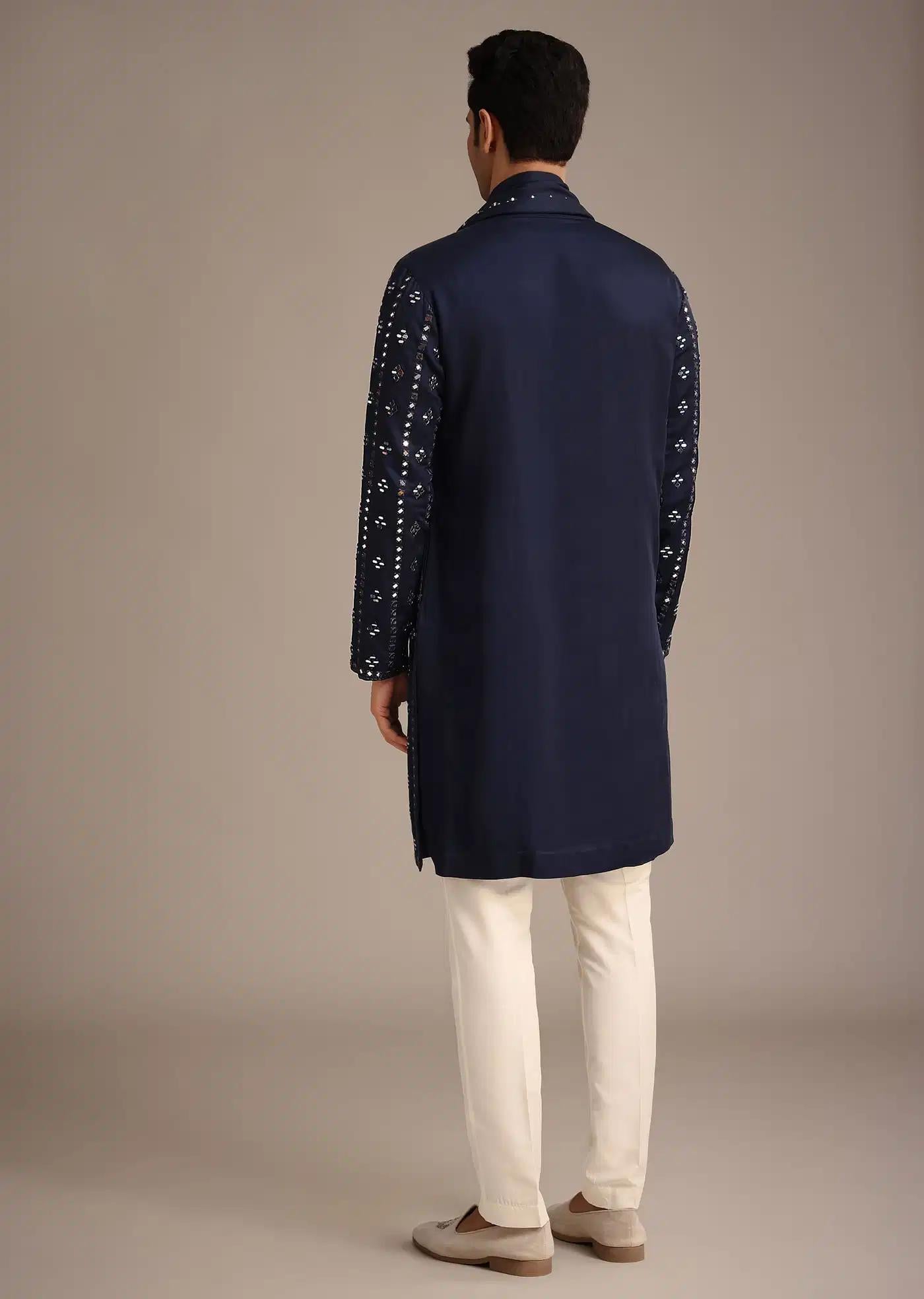 Blue Mirror Embellished Kurta Set With Dupatta Elegant Designer Kurta Sets