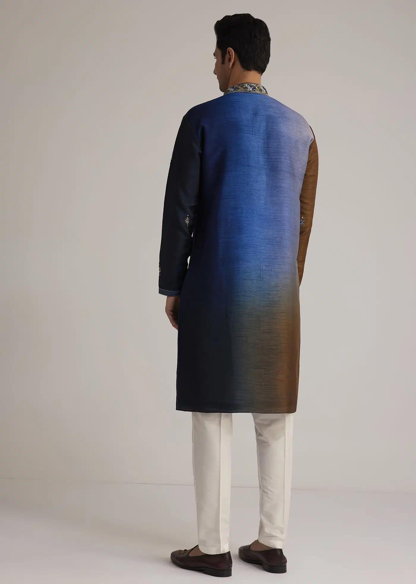 Blue Ombre Silk Kurta Set With Mirror Embellishments Elegant Designer Kurta Sets