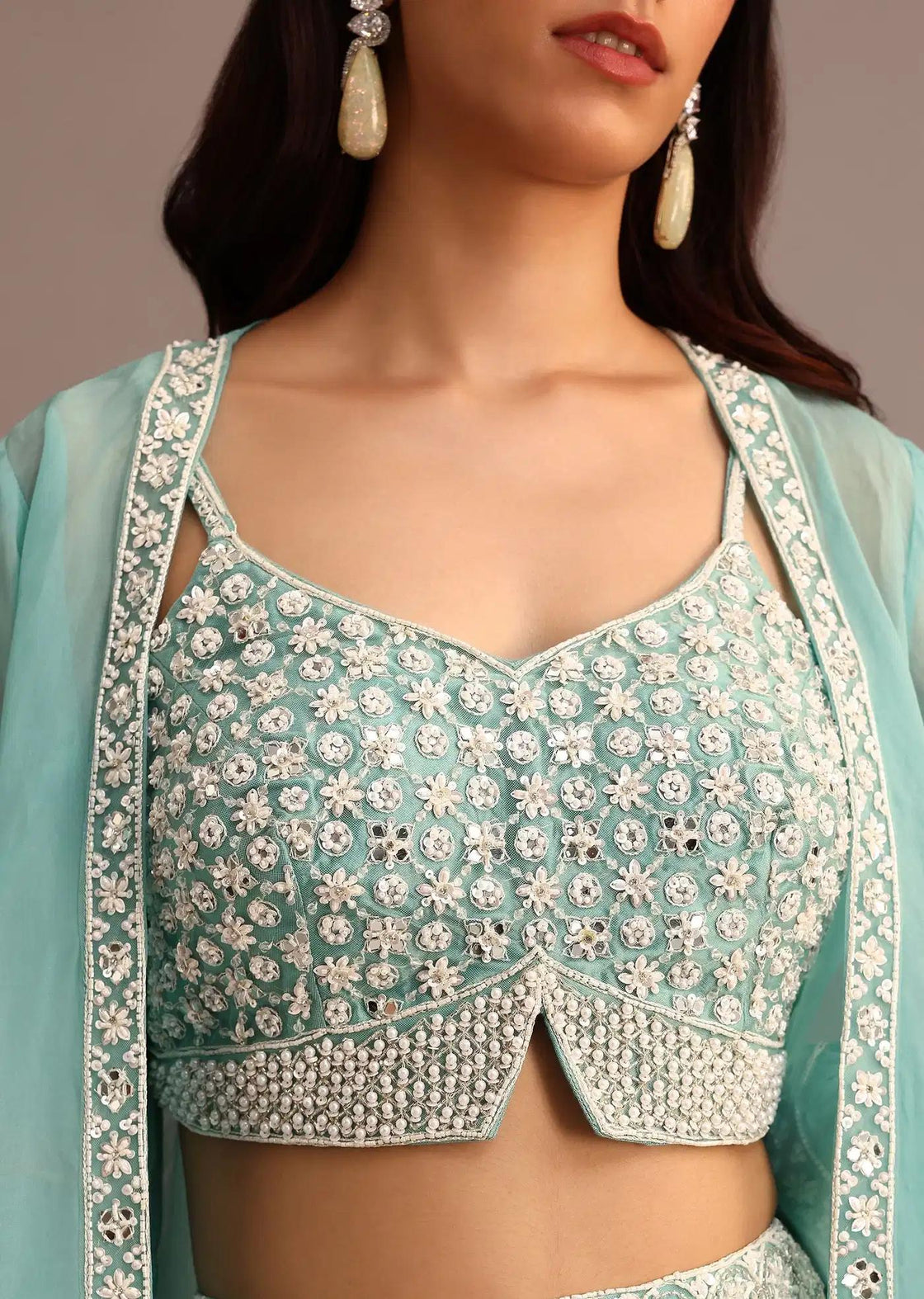 Blue Palazzo Co Ord With Embellished Organza Jacket