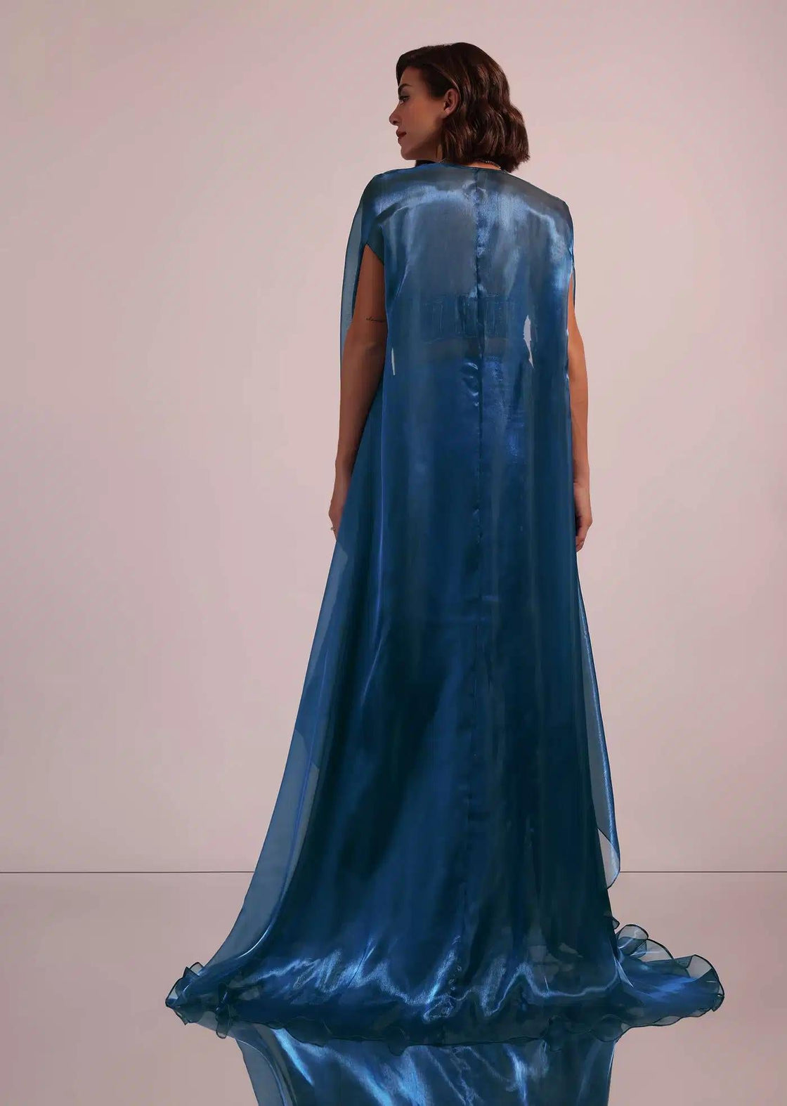 Blue Shimmer Skirt And Blouse With Handcrafted Details