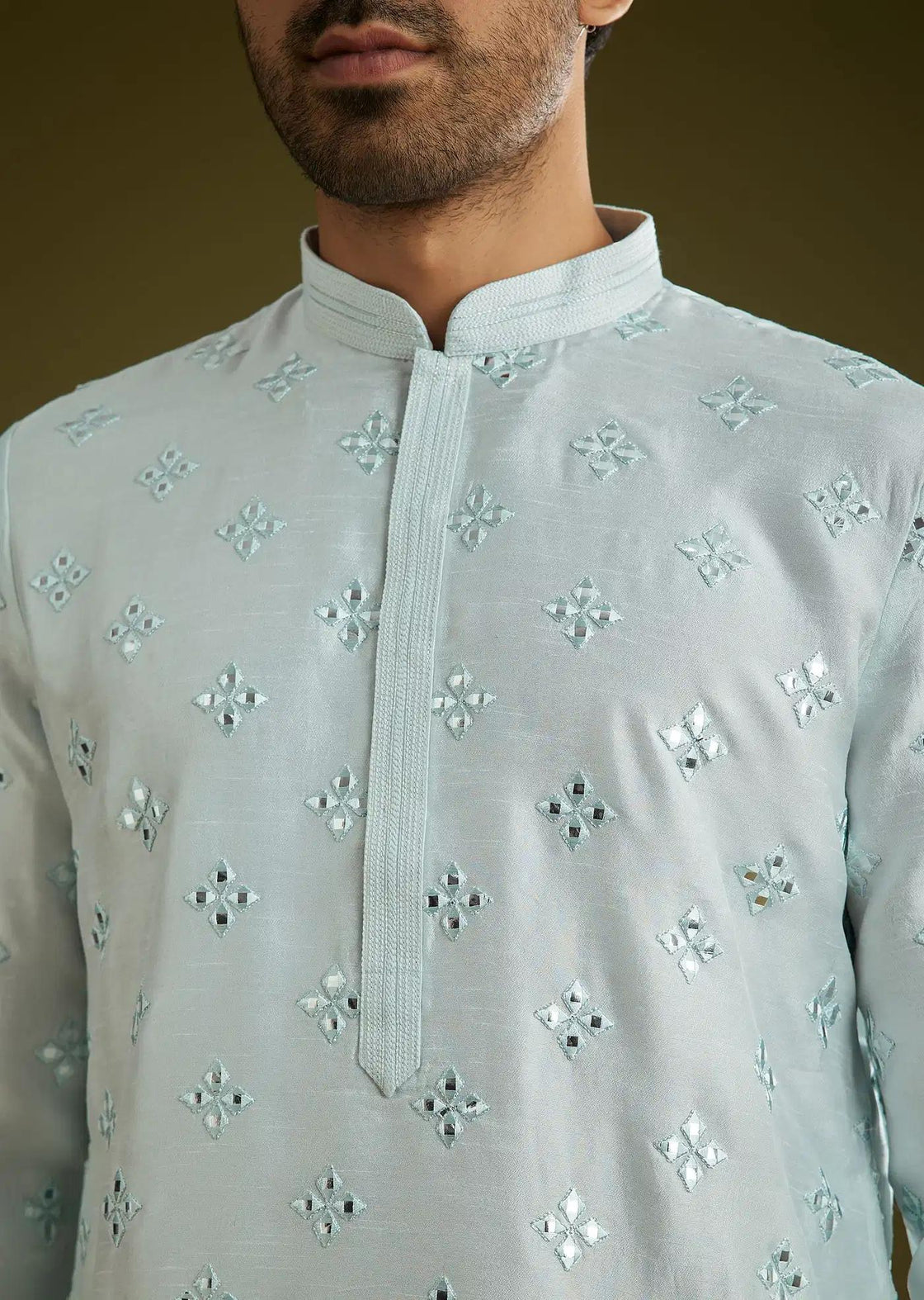 Blue Silk Blend Kurta Set With Mirror Work Elegant Designer Kurta Sets