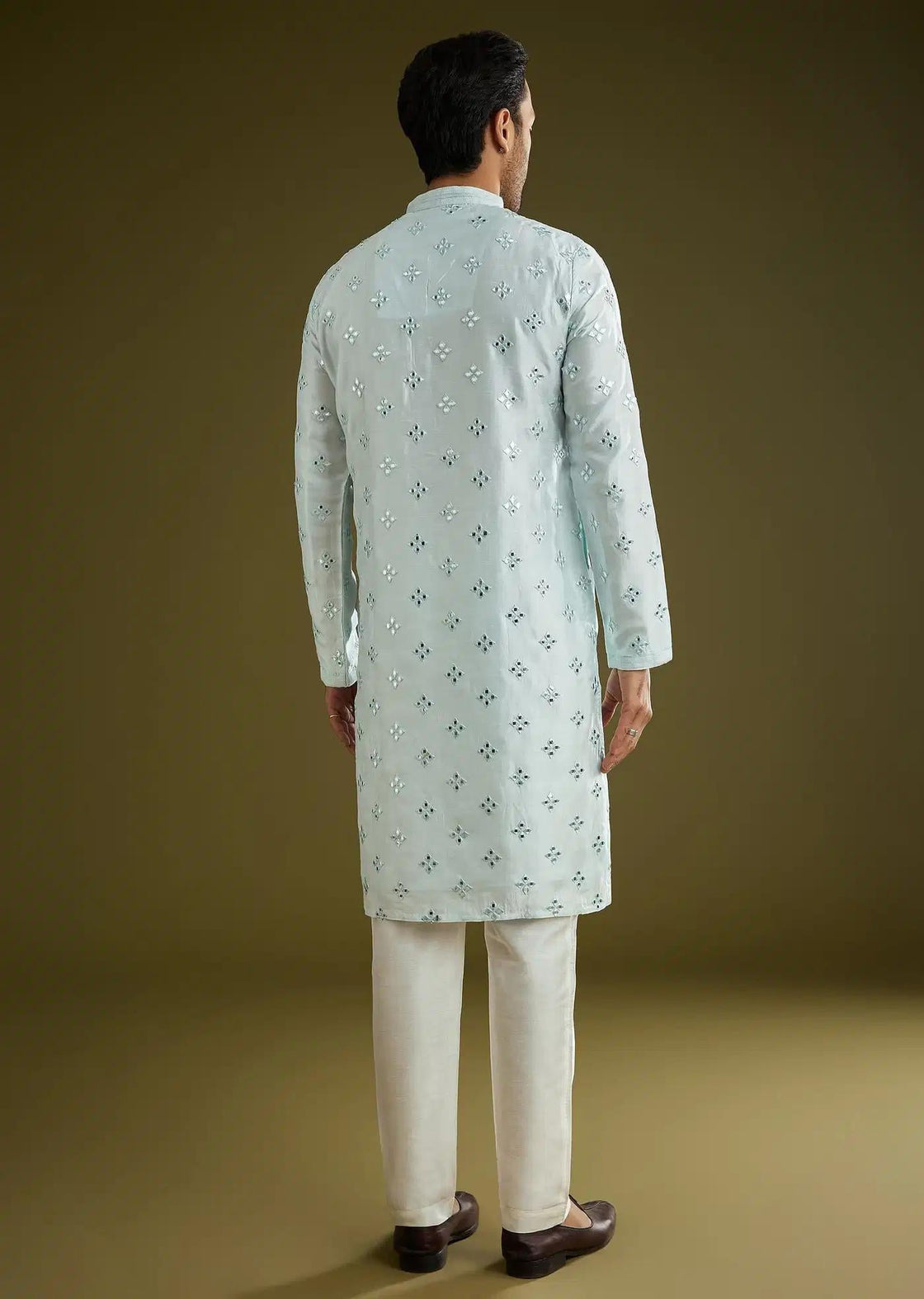 Blue Silk Blend Kurta Set With Mirror Work Elegant Designer Kurta Sets