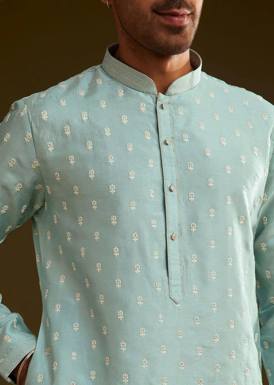 Blue Silk Embroidered Kurta Set Elegant Designer Kurta Sets