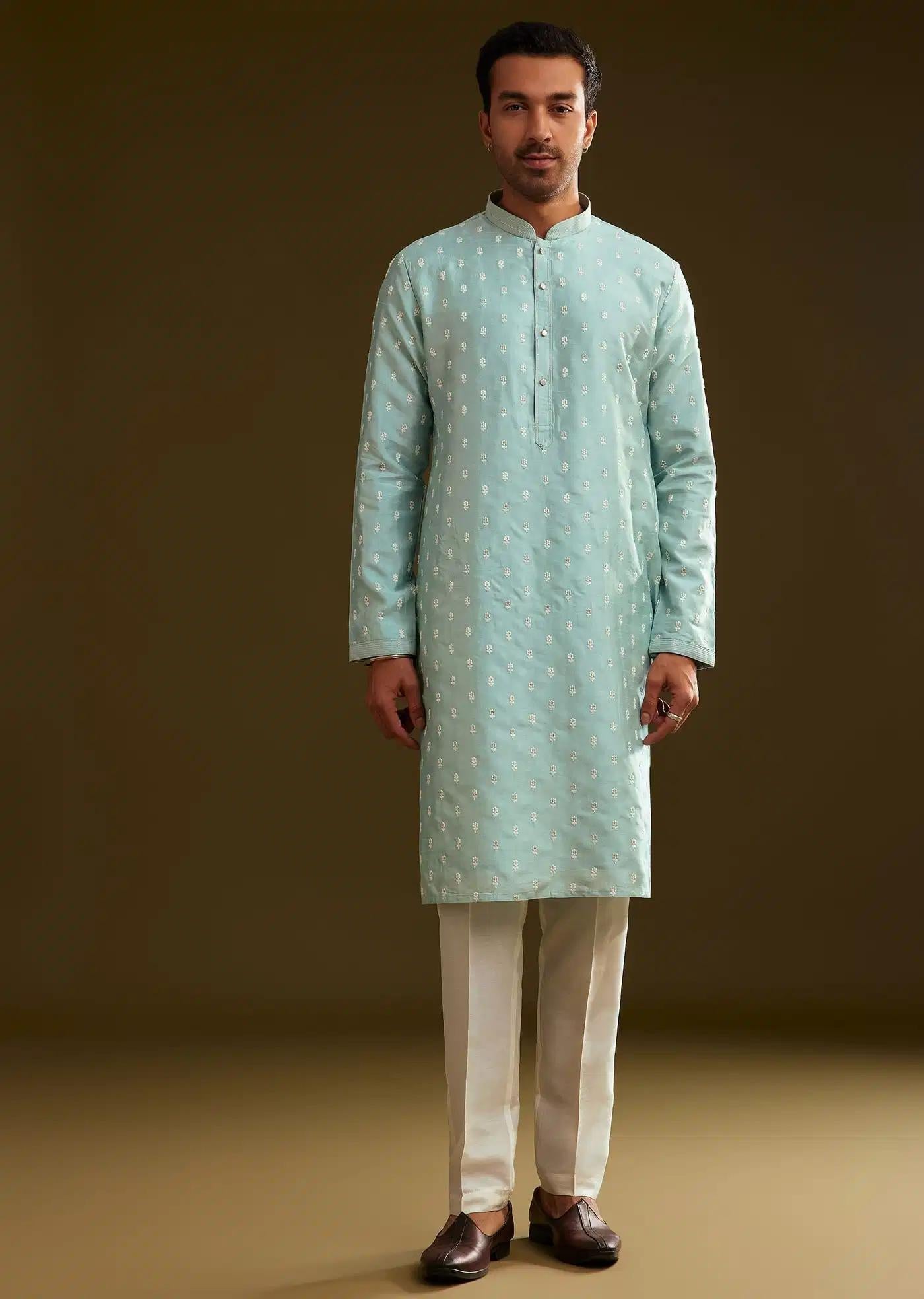 Blue Silk Embroidered Kurta Set Elegant Designer Kurta Sets
