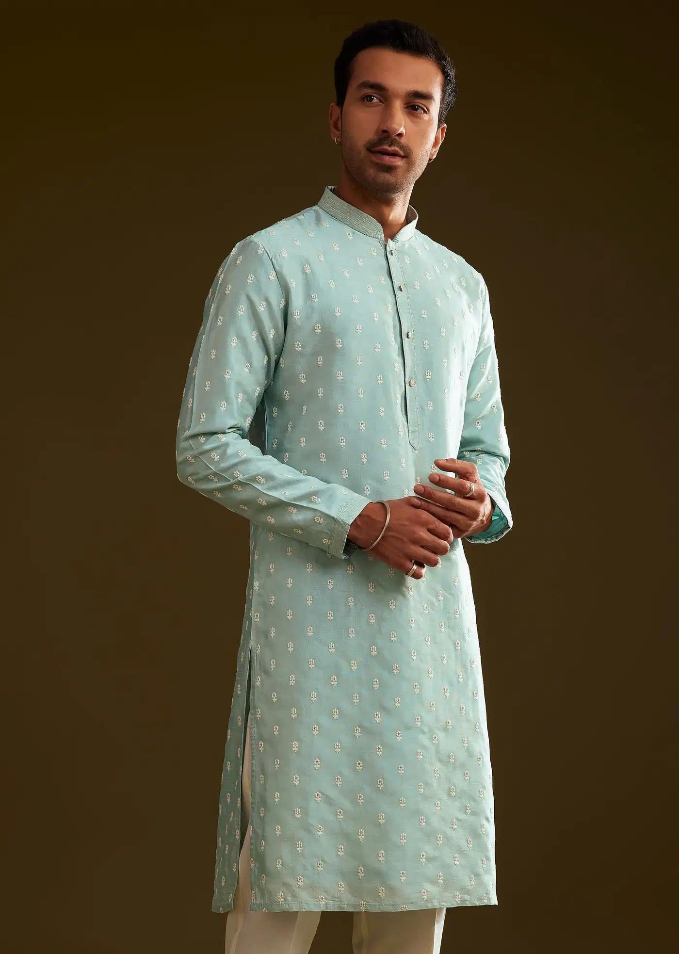 Blue Silk Embroidered Kurta Set Elegant Designer Kurta Sets