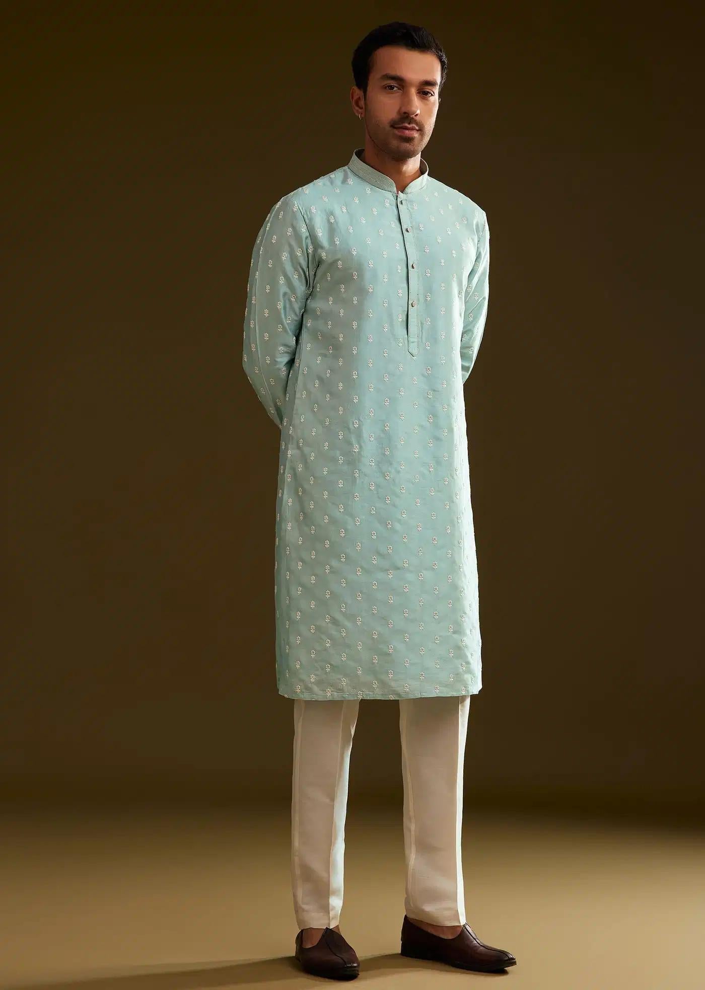 Blue Silk Embroidered Kurta Set Elegant Designer Kurta Sets