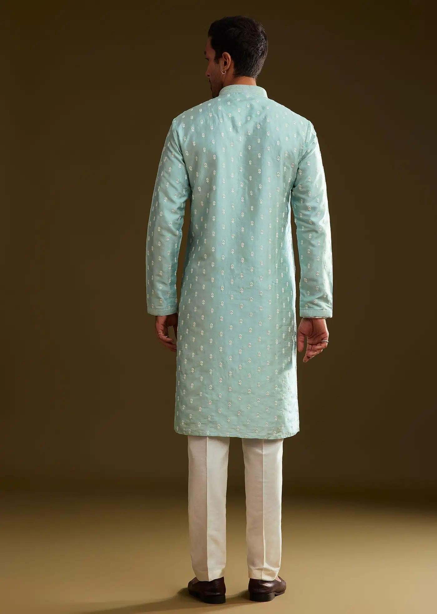 Blue Silk Embroidered Kurta Set Elegant Designer Kurta Sets