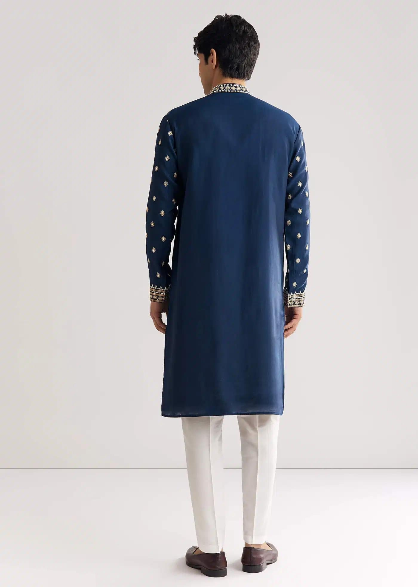 Blue Silk Yoke Embroidered Kurta Set With Gotta And Resham Work Elegant Designer Kurta Sets