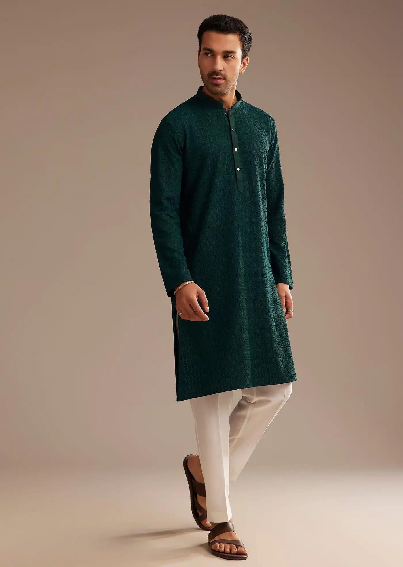 Bottle Green Rayon Embroidered Kurta Set Elegant Designer Kurta Sets